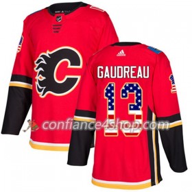 Adidas Maillot de Hockey Calgary Flames Johnny Gaudreau 13 2017-2018 Rouge USA Flag Fashion Authentic - Homme
